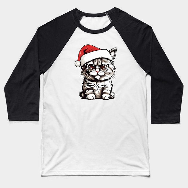 Cat-Christmas Baseball T-Shirt by DewaJassin